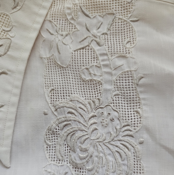 🧨Vintage Ivory Double Red Horse Long Sleeve Embroidered Shirt Eclectic Grandpa - Picture 8 of 10